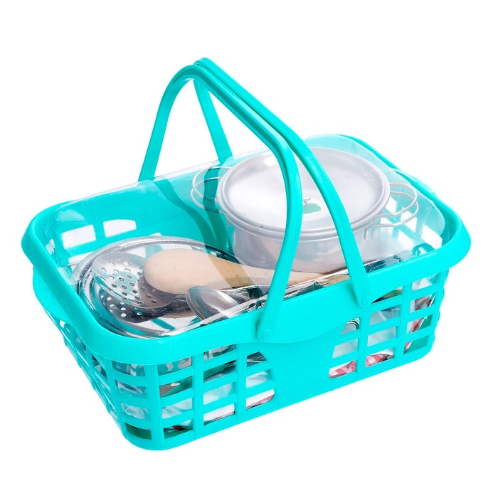 Набор металлической посудки &laquo;Супер Шеф&raquo;, с фартуком и колпаком, в корзинке, МИКС