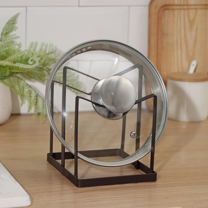 Держатель для крышек и разделочных досок Доляна, 12,5&times;16&times;15 см, цвет коричневый