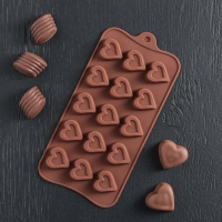 Форма для конфет и шоколада Доляна &laquo;Сердечко&raquo;, силикон, 21&times;10 см, 15 ячеек (2,7&times;2,8 см), цвет МИКС
