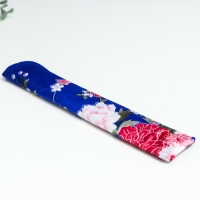 Веер бамбук, текстиль h=21 см "Цветы" с чехлом, синий Веер бамбук, текстиль h=21 см "Цветы" с чехлом, синий