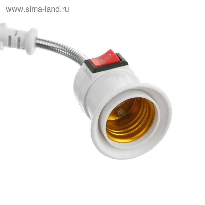 Переходник вилка-патрон, E27, гибкий 100 мм c выключателем, белый Переходник вилка-патрон, E27, гибкий 100 мм c выключателем, белый