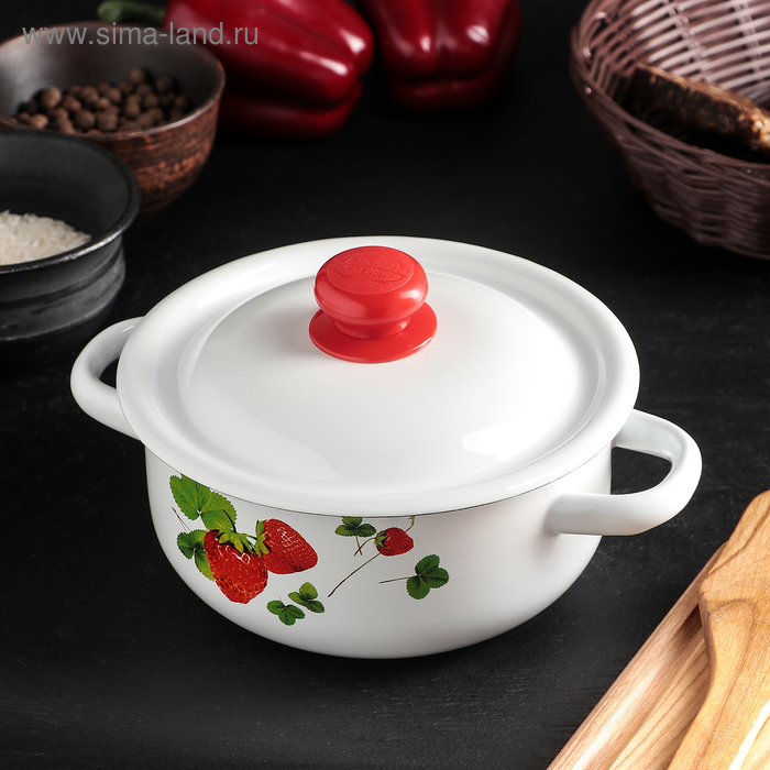 Кастрюля эмалированная 1,5 л, декор МИКС, цвет белый