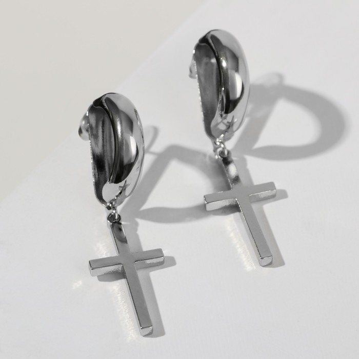 Серьги металл &laquo;Кресты&raquo; объёмная линия, цвет серебро