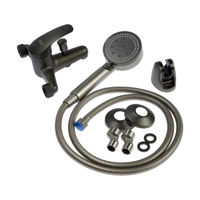 Смеситель для ванны ZEIN Z3839, однорычажный, душевой набор, лейка 5 режимов, графит Смеситель для ванны ZEIN Z3839, однорычажный, душевой набор, лейка 5 режимов, графит