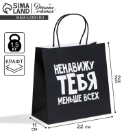 Пакет подарочный, упаковка, &laquo;Ненавижу тебя меньше всех&raquo;, 22 х 22 х 11 см