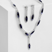 Набор 2 предмета: серьги, колье «Листопад» тонкий ромб, цвет сине-белый в серебре, 45 см Набор 2 предмета: серьги, колье «Листопад» тонкий ромб, цвет сине-белый в серебре, 45 см
