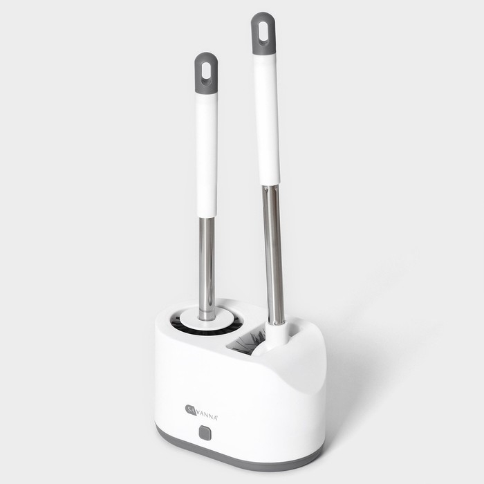 Ёршик для унитаза SAVANNA, силиконовый с щёткой, 18,9&times;12&times;40,5 см цвет белый