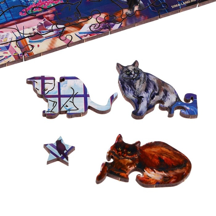 Пазл деревянный фигурный «Котики», 177 элементов Пазл деревянный фигурный «Котики», 177 элементов