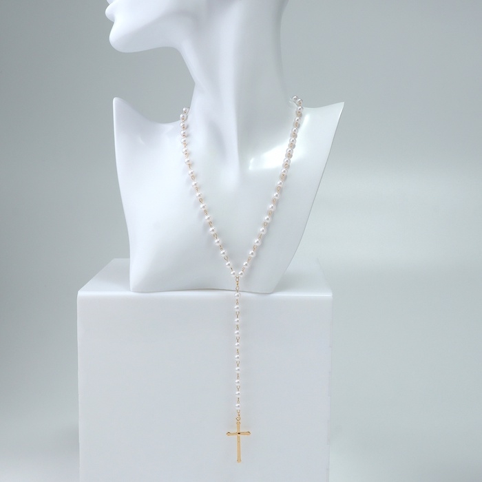 Кулон с жемчугом &laquo;Крестик&raquo; цвет золото, 40см