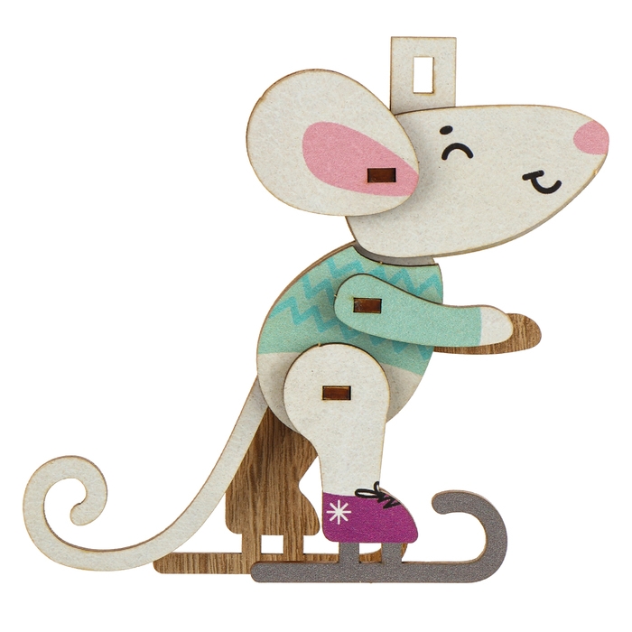 Ёлочная игрушка - подвеска деревянная сборная &laquo;Новый год! Мышонок&raquo;