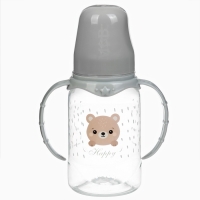 Бутылочка для кормления &laquo;Happy&raquo; 150 мл, цилиндр, с ручками, цвет серый