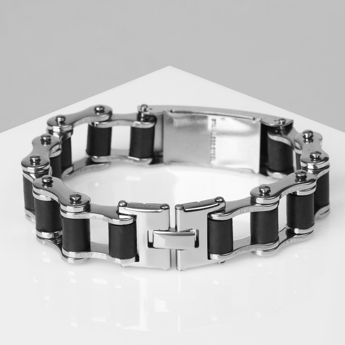 Браслет мужской «Стальной» рельсы, цвет чёрный в серебре, 20,5 см Браслет мужской «Стальной» рельсы, цвет чёрный в серебре, 20,5 см