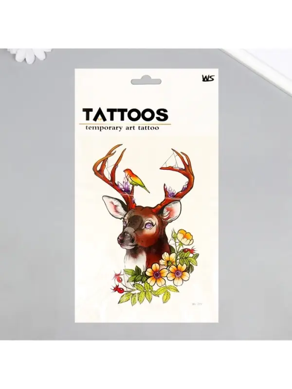 Переводная тату на тело цветная &laquo;Олень с птичкой&raquo;, 26.2&times;14.5 см