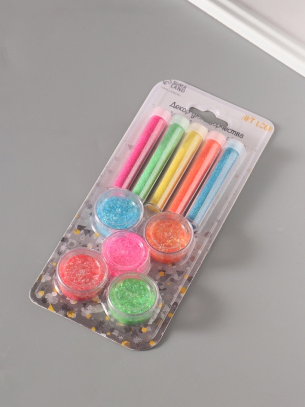 Глиттер "Пудра и точки" неон набор 5х6 гр и 5х5 гр 21,4х9,3 см