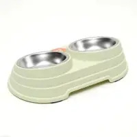 Миска металлическая двойная наклонная на пластиковом основании, 28,5 х 15 х 7 см, зелёная