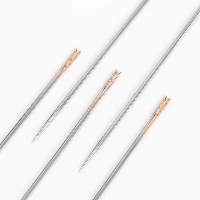 Иглы швейные, d=0.78 мм, 3.5/3.8/4.2 см, с золотым ушком, самовдеваемые, 12 шт.