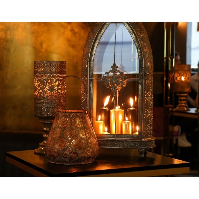 Подсвечник металл на 1 свечу "Узор. Тыковки" состаренное золото 20,5х20,5х20,5 см