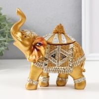 Шкатулка полистоун "Золотой слон в зеркальной попоне" 15х13,7х6,5 см