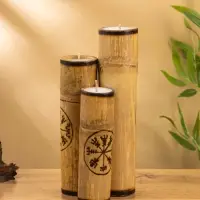 Свеча в бамбуке тройная &laquo;Руны&raquo;, 13&times;14&times;30 см, 100 мл, бежевая