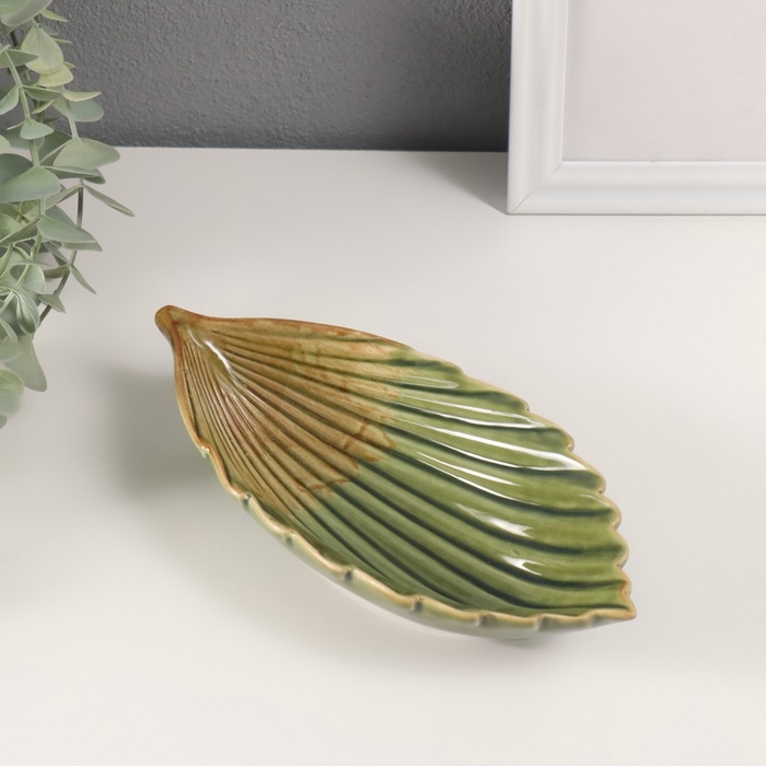 Сувенир керамика подставка Сувенир керамика подставка "Экзотический лист" зеленый 21х10х4 см