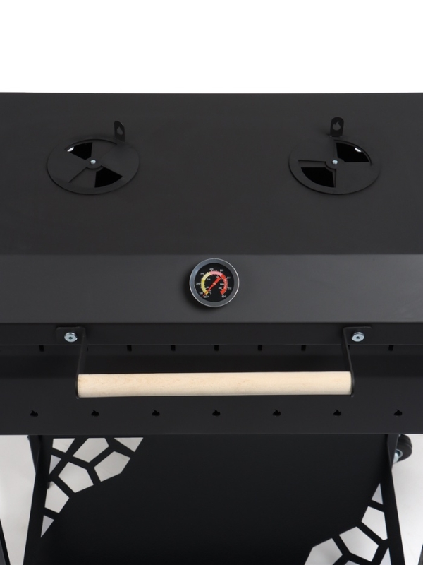 Мангал GrilMe MAX, 35 х 115 х 83 см, сталь 2 мм, термометр, 2 полки, колёса