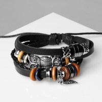 Браслет кожа «Сова» и листок, цвет чёрный, d=6 см Браслет кожа «Сова» и листок, цвет чёрный, d=6 см