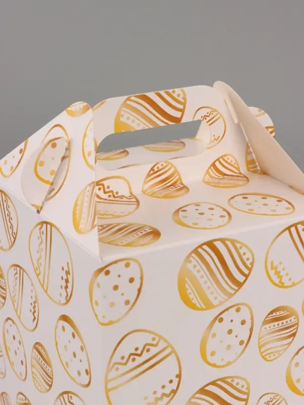 Пасхальная коробочка с окном и с ручкой "Золотые яйца" 10 х 10 х 15 см