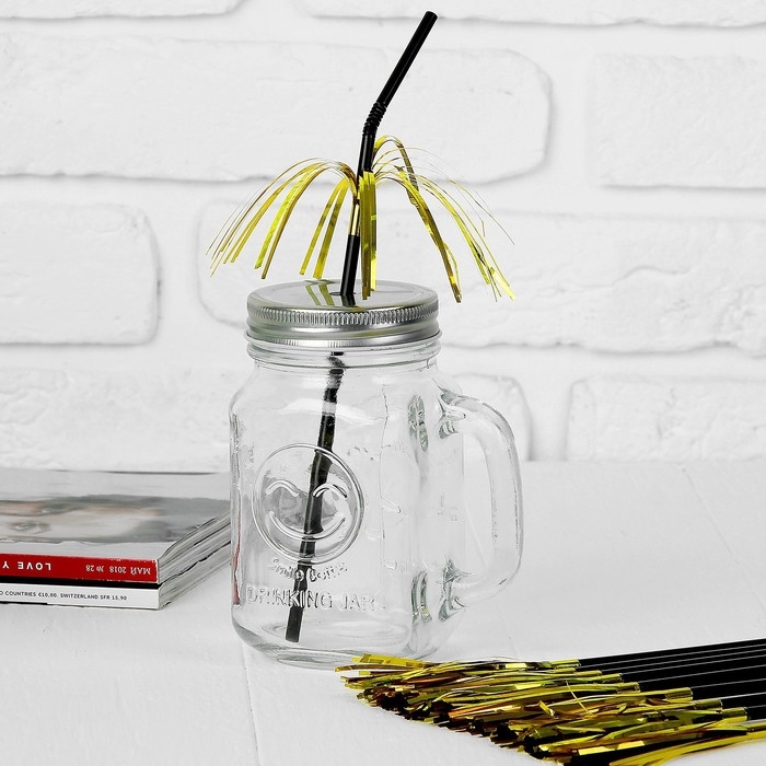 Трубочка для коктейля &laquo;Дождик&raquo;, набор 12 шт., цвет золотой