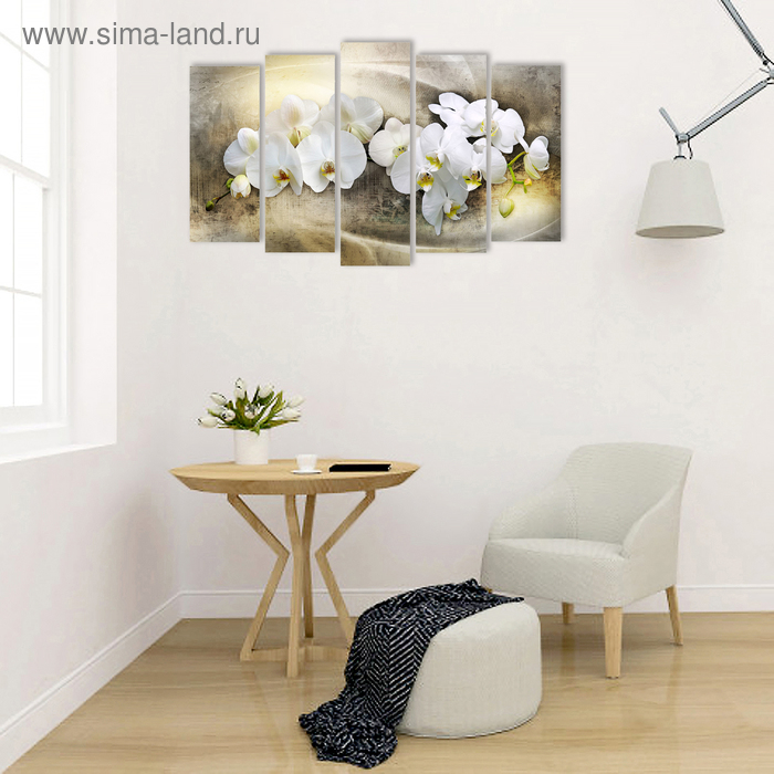 Картина модульная на подрамнике Картина модульная на подрамнике "Белый фаленопсис" 2-25*63; 2-25*71; 1-25*80: 125*80 см