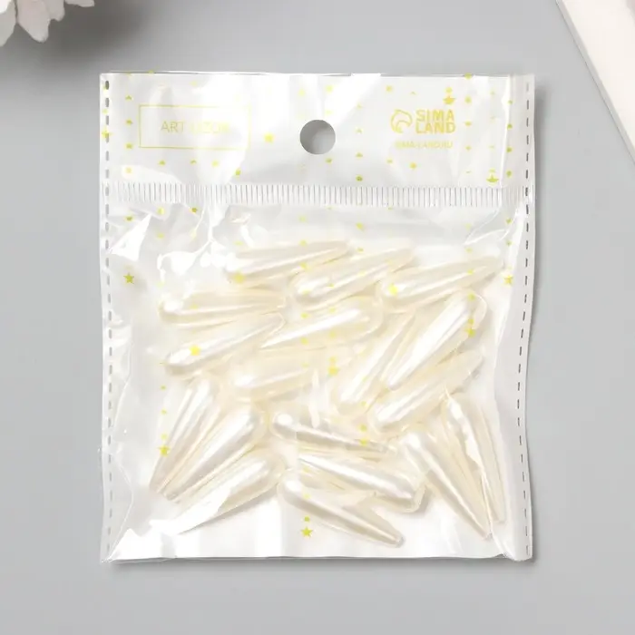 Бусины для творчества пластик "Жемчуг вытянутая капля" набор 20 гр 3х1х1 см