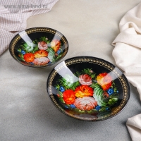 Набор тарелок стеклянных Доляна &laquo;Народные мотивы&raquo;, 19 предметов: 6 десертных тарелок, 6 обеденных тарелок, 6 мисок, салатник