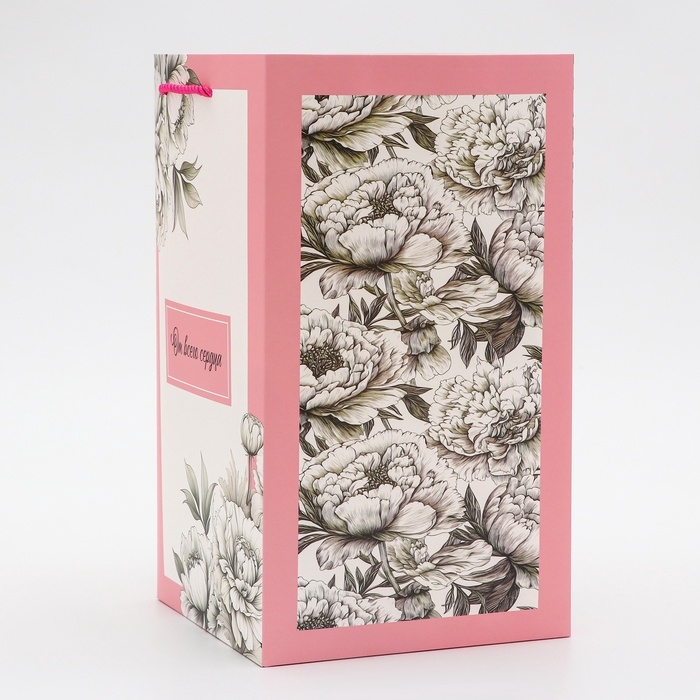 Переноская для цветов с вкладышем, Переноская для цветов с вкладышем, "От всего сердца", с ручками, 20 х 20 х 35 см