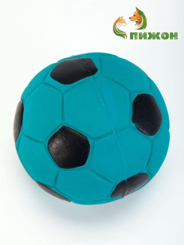 Игрушка пищащая для собак из латекса "Футбол", 7 см, бирюзовая