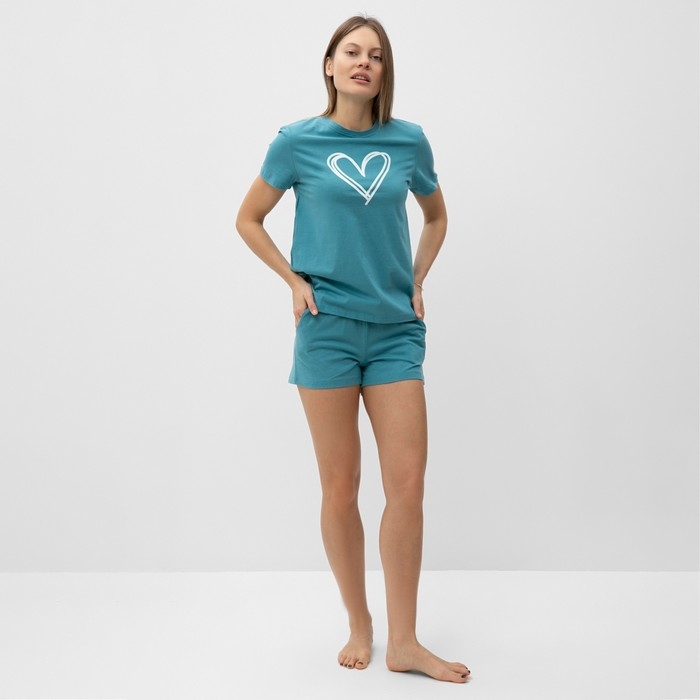 Комплект домашний женский (футболка,шорты), цвет бирюзовый, размер 44
