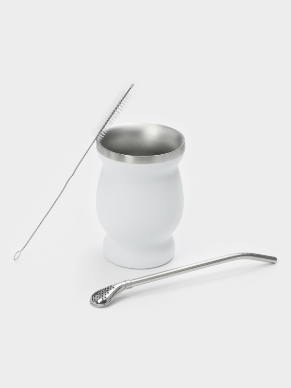 Калабас для чая Мате 240 мл и бомбилья с щеткой для чистки, набор для приготовления, белый   1078512