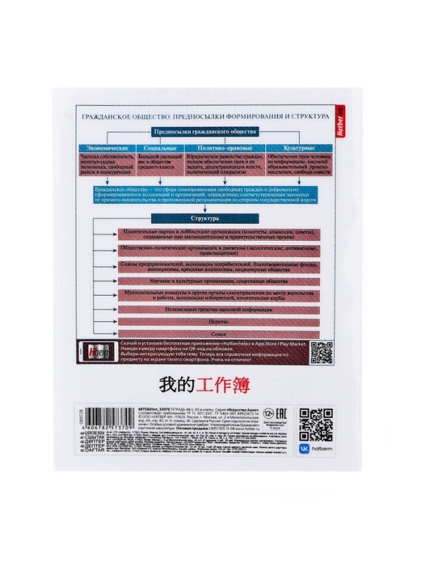 Тетрадь 48 листов в клетку &laquo;Искусство Азии&raquo; ОБЩЕСТВОЗНАНИЕ, пластиковая обложка с печатью, тиснение фольгой, с интерактивным справочником, б�...