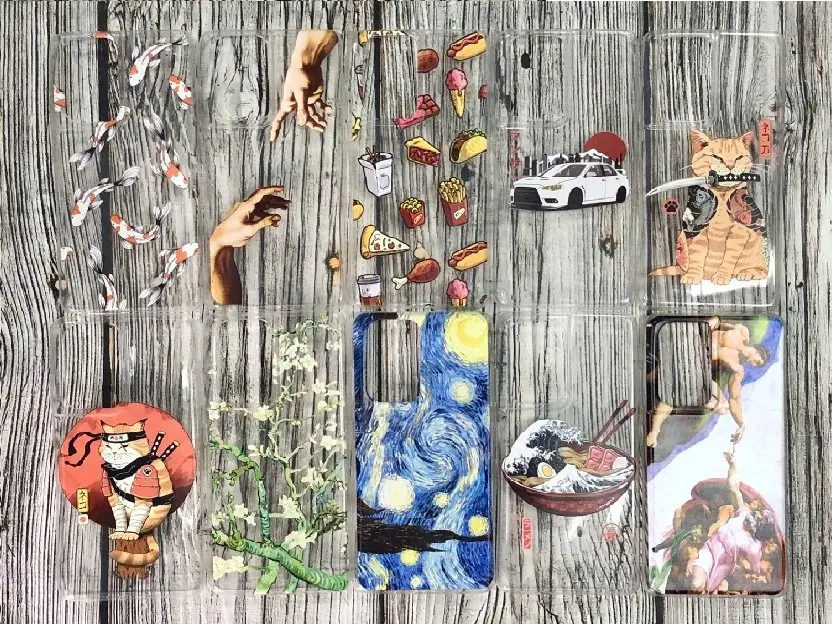 Чехол Samsung S21 Ultra TPU 1.0mm прозрачный с принтами в ассортименте