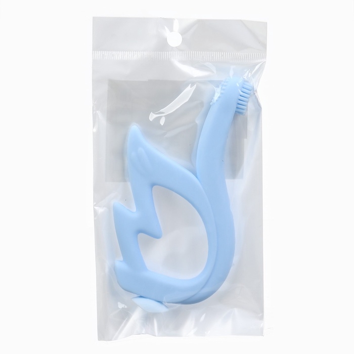 Прорезыватель силиконовый для зубов Крошка Я &laquo;Лебедь&raquo;, щеточка, на присоске, голубой