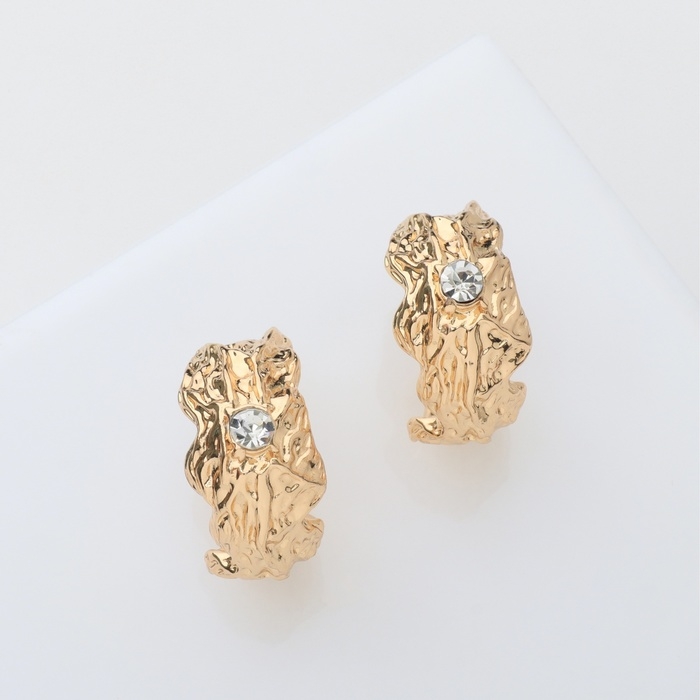 Серьги со стразами &laquo;Бесконечность&raquo; полусфера, цвет белый в золоте