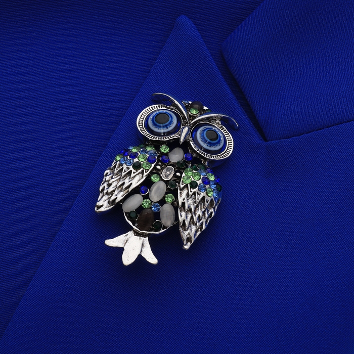 Брошь &laquo;Сова&raquo;, цветная в чернёном серебре