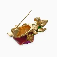 Брошь "Гранат" с цветком, со стразами, цветная в золоте