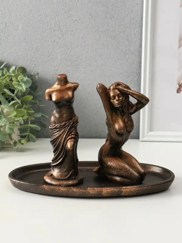 Набор фигур "Богини" на подносе, высота 16 см, цвет винтажная бронза
