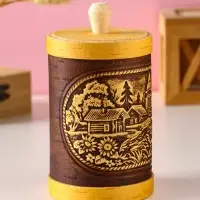 Туес "Деревенька", D8смхH(с хватком)15,5см, береста