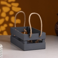 Кашпо деревянное 24.5&times;13.5&times;9 см "Двушка Лайт" реечное, ручка верёвка, серый Дарим Красиво