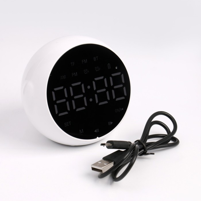 Часы-будильник электронные, bluetooth 5.0, FM, TF карта, колонка, 2000 мАч, 9 x 7.5 x 8 см