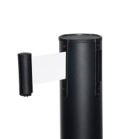 Стойка ограждения черная, с вытяжной лентой-280см белая, высота-90см, d- 6см, напольный d-32см Стойка ограждения черная, с вытяжной лентой-280см белая, высота-90см, d- 6см, напольный d-32см