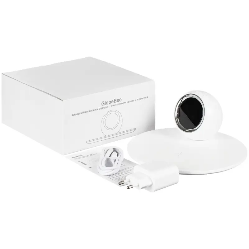Станция беспроводной зарядки с часами и подсветкой GlobeBee, белая