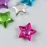Бусина пластик с несквозным отверстием "Звезда глянцевый металлик" МИКС 2,5х2,5х0,7 см