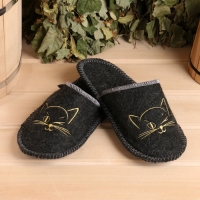 Тапочки для бани Добропаровъ &laquo;Кошечка&raquo; женские, шерсть, полиэфир, серые 26 см стелька