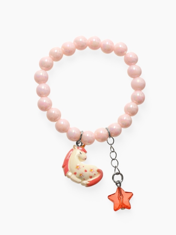 Браслет детский "Выбражулька" звезды на цепочке и единорог, жемчуг, цветной